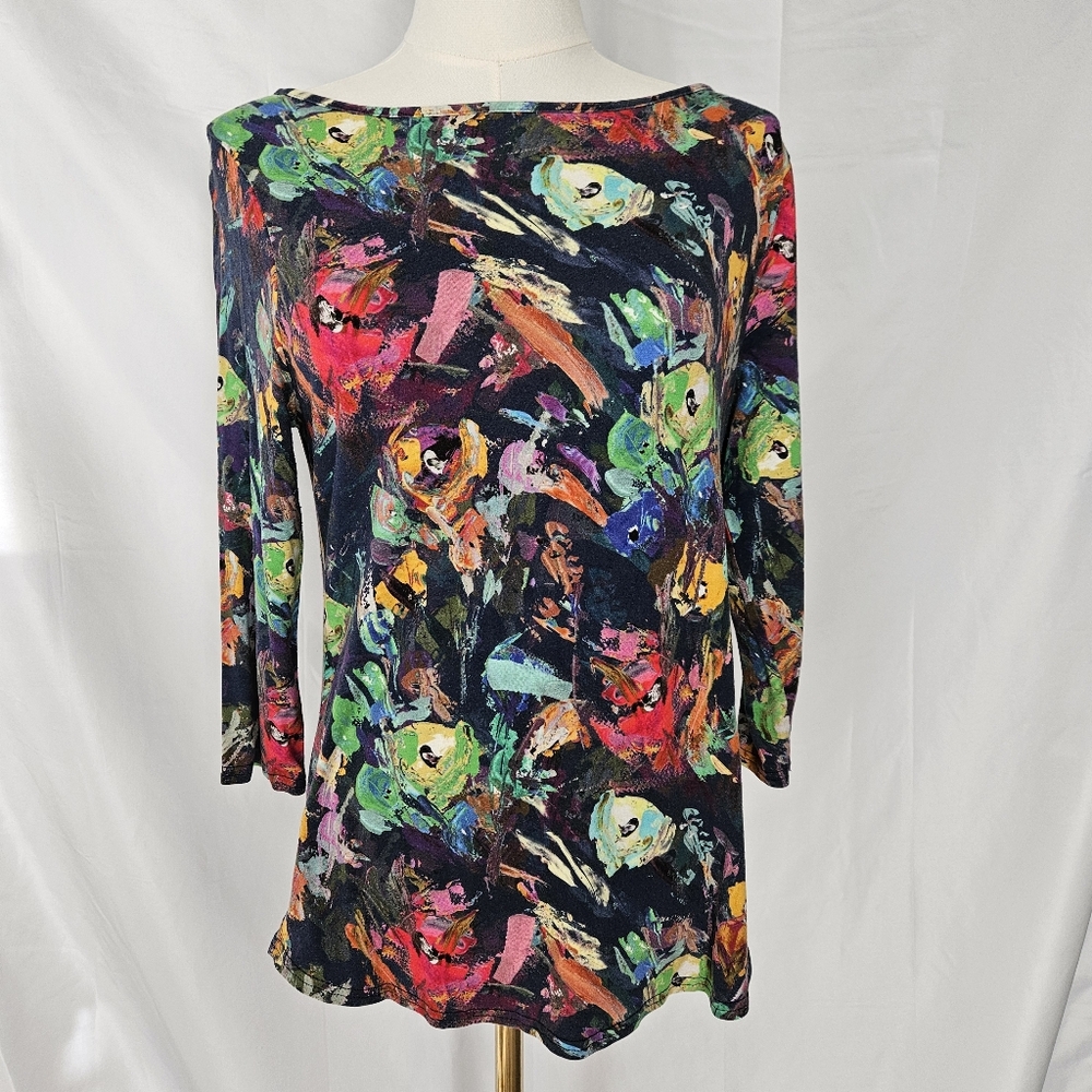 Peck & Peck Petite Colorful Abstract Art 3/4 Sleeve Blouse Size Large